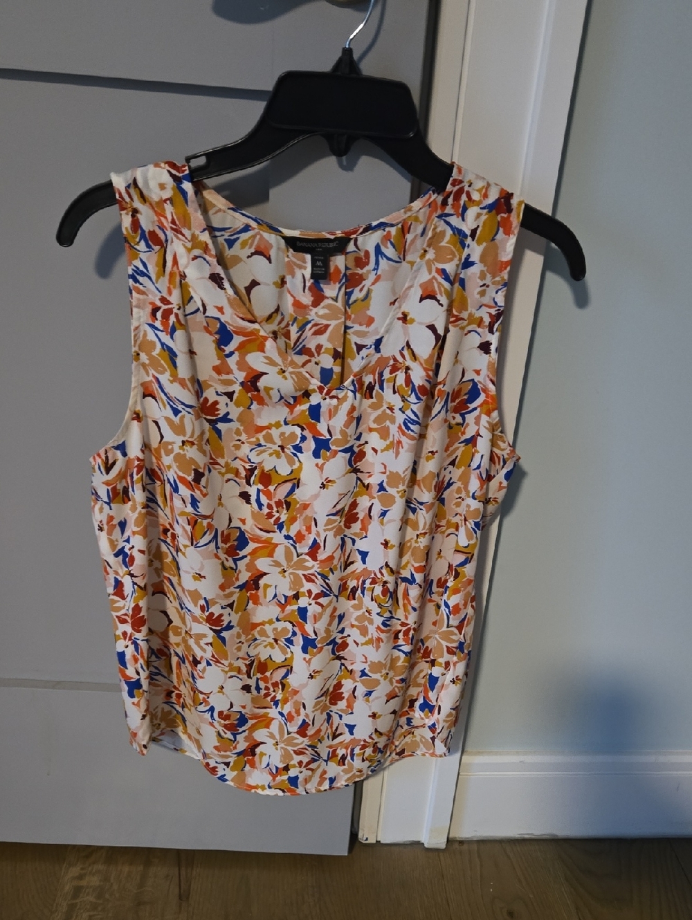 Banana Republic White Floral Sleeveless Camisole with Blue & Orange Print